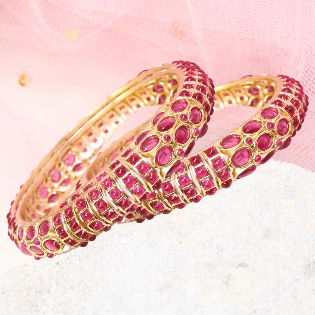 RUBY NAGINA BANGLES-GOLDEN FINISH-SET OF 2