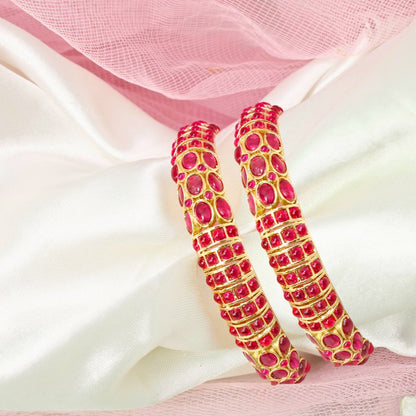 RUBY NAGINA BANGLES-GOLDEN FINISH-SET OF 2