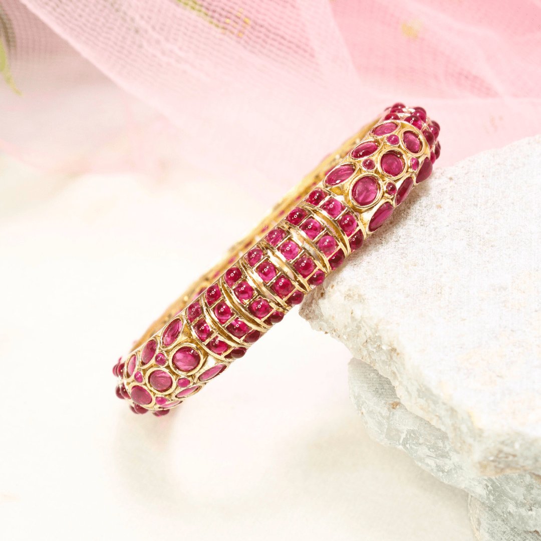 RUBY NAGINA BANGLES-GOLDEN FINISH-SET OF 2