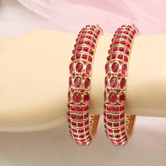 RUBY NAGINA BANGLES - GOLDEN FINISH - SET OF 2