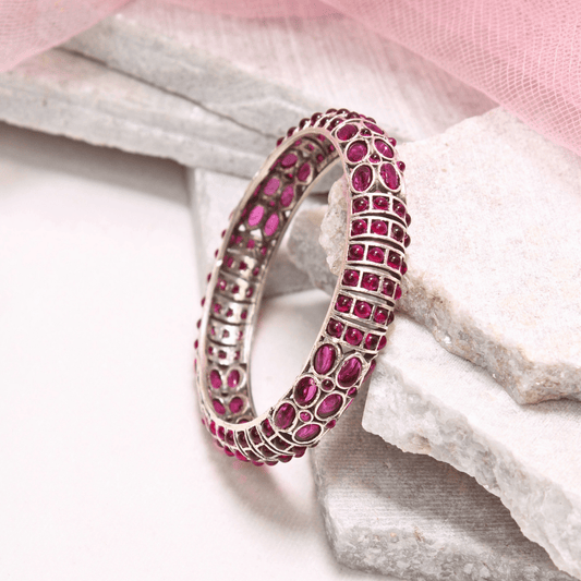 RUBY NAGINA BANGLES - SILVER FINISH - SET OF 2