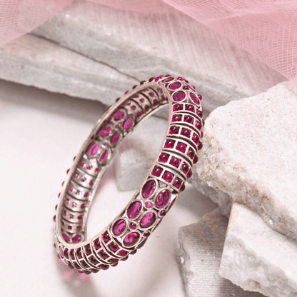 RUBY NAGINA BANGLES - SILVER FINISH - SET OF 2