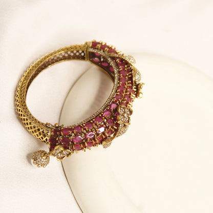 Ruby Pink Beaded Leaf Motif Layered Kada – product view 1