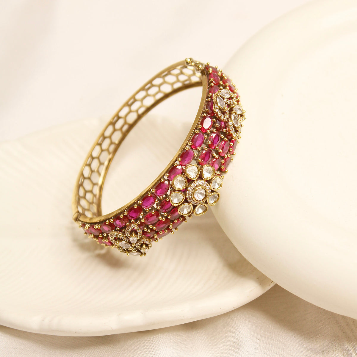 Ruby Pink Kundan Mosaic Kada – product view 3