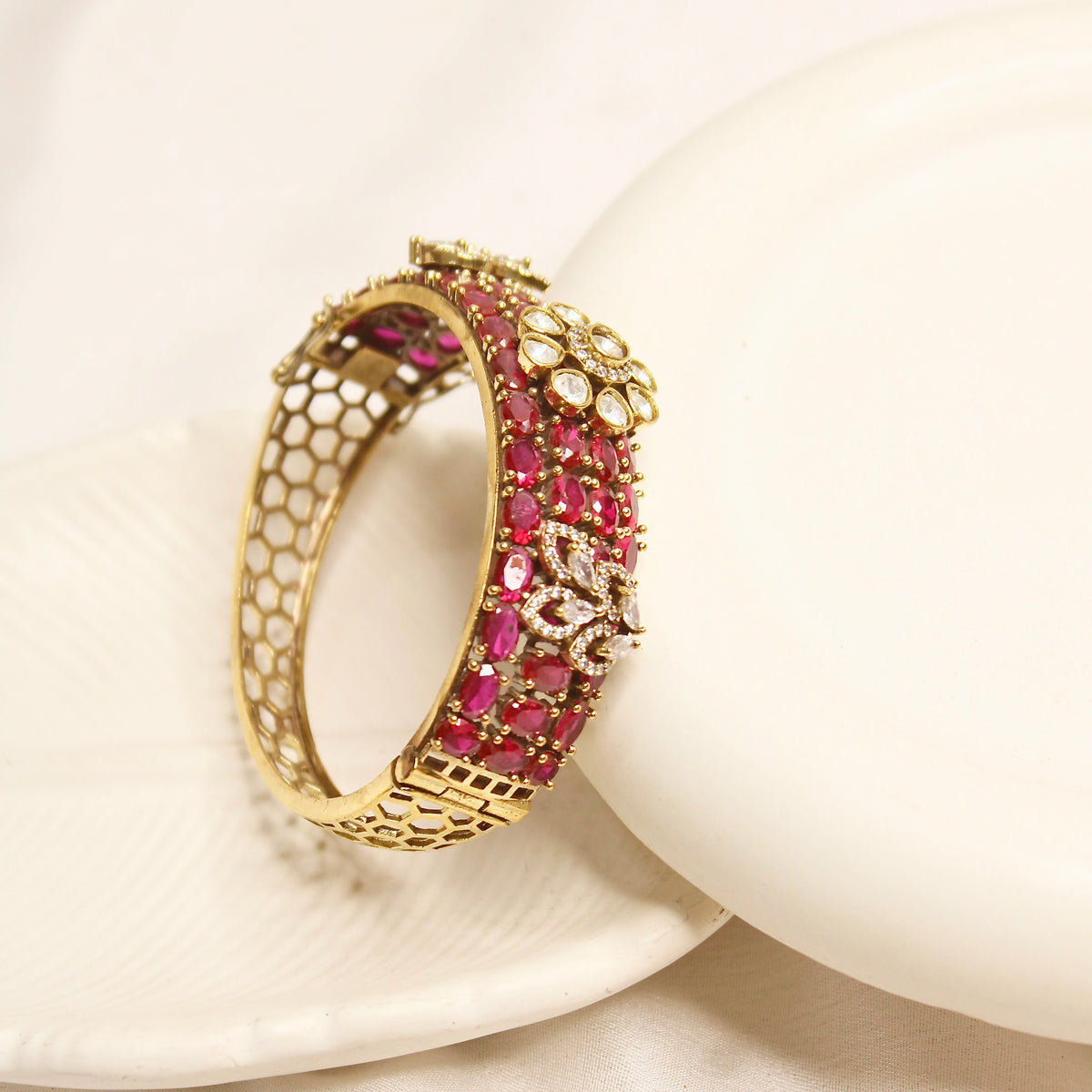 Ruby Pink Kundan Mosaic Kada – product view 4