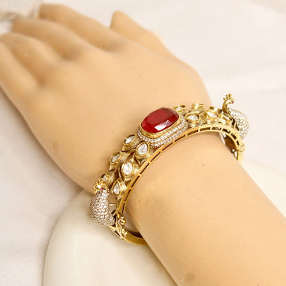Ruby Pink Polki Elephant Motif Kada – wrist view
