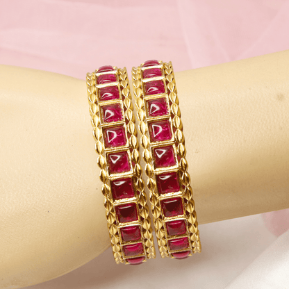 Ruby Pink Stone Bangles Set of 2 – Gold Plated Bridal & Festive Bangles
