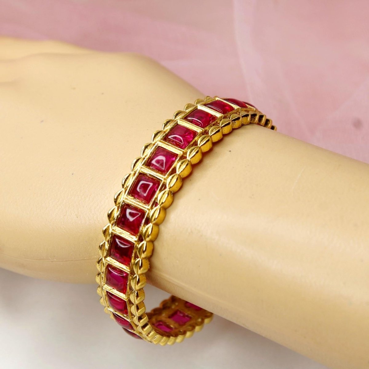 Ruby Pink Stone Bangles Set of 2 – Gold Plated Bridal & Festive Bangles