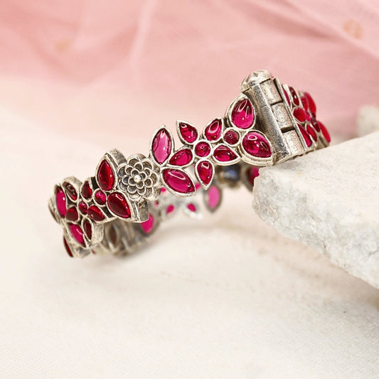 Ruby Red Floral Vine Kada – Tribal Silver Fini