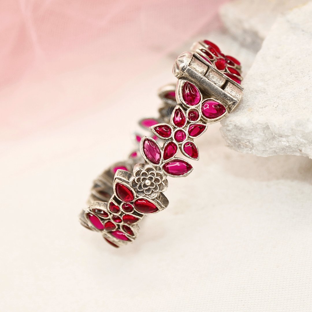 Ruby Red Floral Vine Kada – Tribal Silver Fini