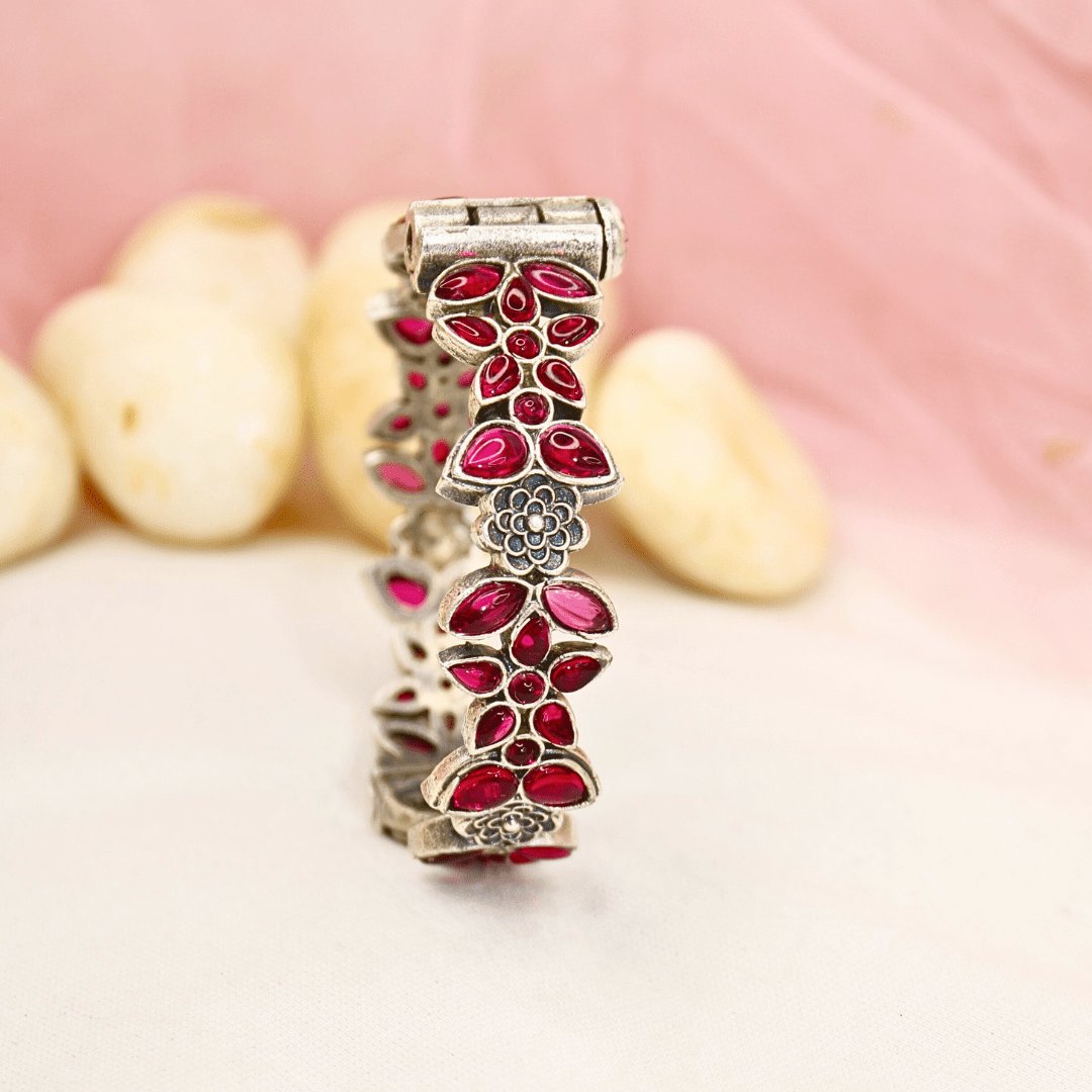Ruby Red Floral Vine Kada – Tribal Silver Fini