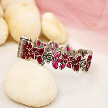 Ruby Red Floral Vine Kada – Tribal Silver Fini