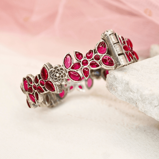 Ruby Red Floral Vine Kada – Tribal Silver Fini