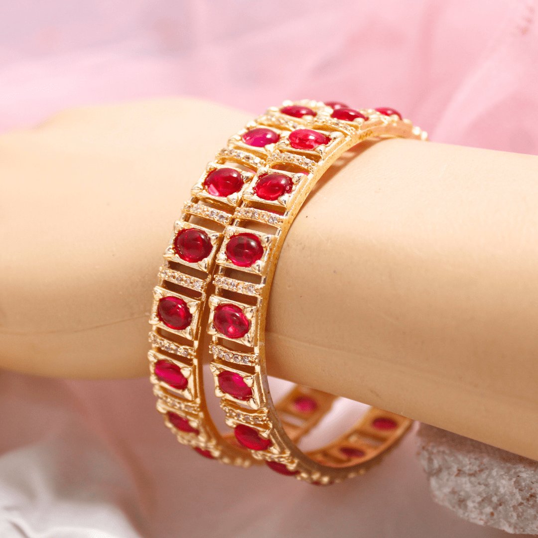 Ruby Zircon/AD Gold Plated Bangle Set of 2