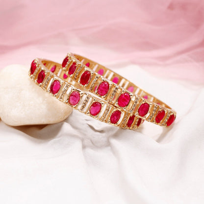 Ruby Zircon/AD Gold Plated Bangle Set of 2