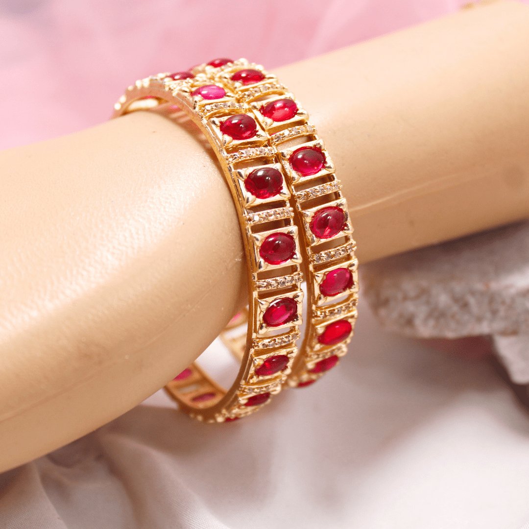 Ruby Zircon/AD Gold Plated Bangle Set of 2