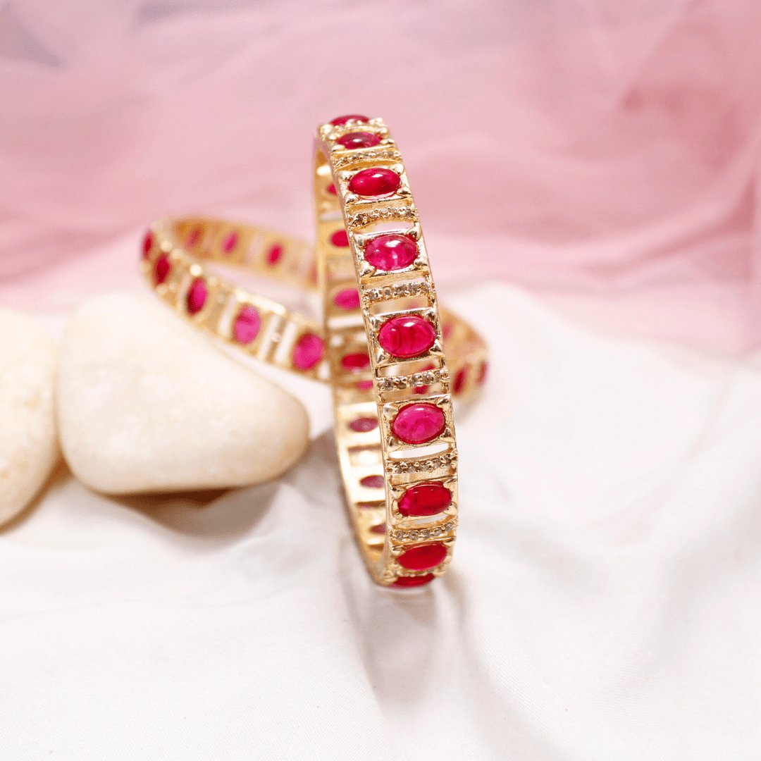 Ruby Zircon/AD Gold Plated Bangle Set of 2