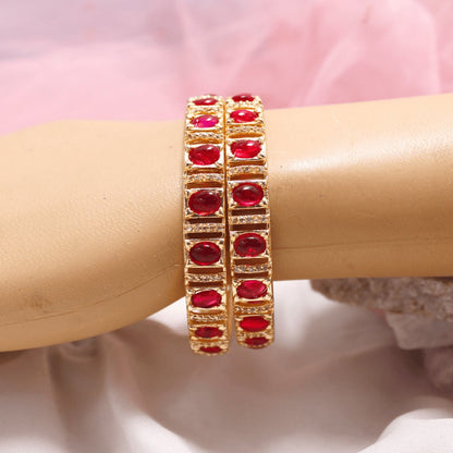 Ruby Zircon/AD Gold Plated Bangle Set of 2