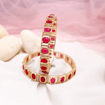Ruby Zircon/AD Gold Plated Bangle Set of 2