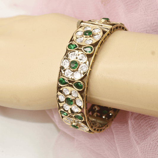 Sabyasachi - Inspired Green & Polki Kada (Set of 2) – Navraee Antique Gold Bangl