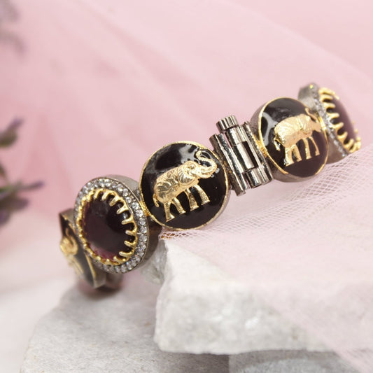 SABYASACHI INSPIRED KADA - ELEPHANT MOTIF - BLACK AND PURPLE