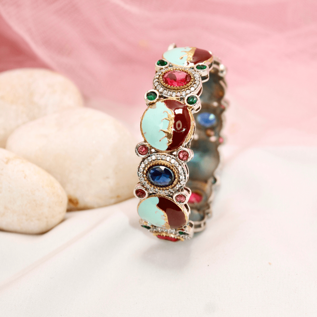 Sabyasachi - Inspired Meenakari Kada Red, Green & Mint