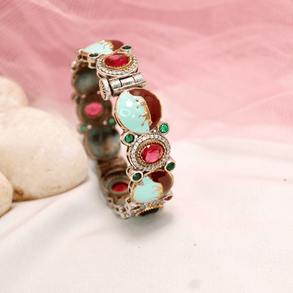 Sabyasachi - Inspired Meenakari Kada Red, Green & Mint