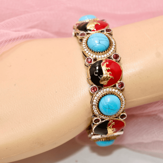 Sabyasachi - Inspired Meenakari Kada Turquoise, Red & Black