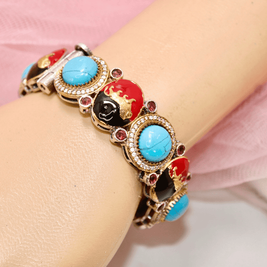 Sabyasachi - Inspired Meenakari Kada Turquoise, Red & Black