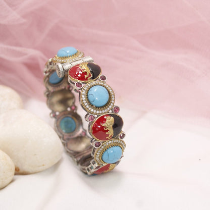 Sabyasachi - Inspired Meenakari Kada Turquoise, Red & Black