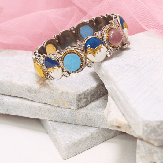 SABYASACHI INSPIRED MEENAKARI KADA - WHITE & BLUE