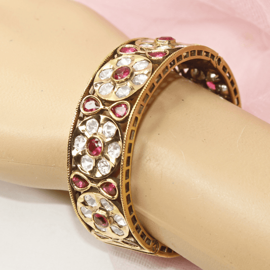 Sabyasachi - Inspired Red & Polki Kada (Set of 2) – Navraee Antique Gold Bangl