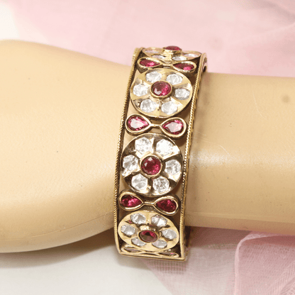 Sabyasachi - Inspired Red & Polki Kada (Set of 2) – Navraee Antique Gold Bangl
