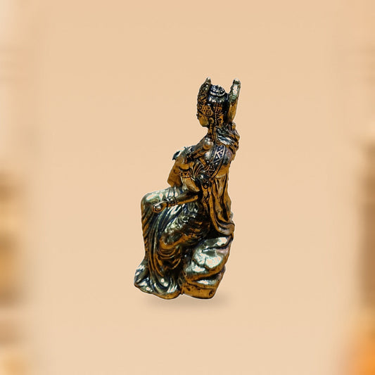 Saraswati Brass Idol with Veena — side view on clean hero-derived studio background