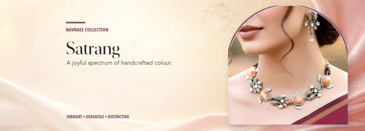 Satrang collection header banner featuring Satrang Necklace Set Light Brown