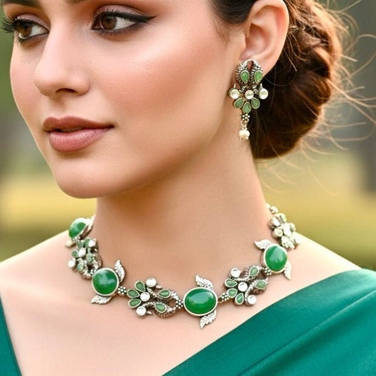 SATRANG NECKLACE SET DARK GREEN