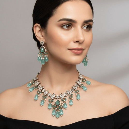 Sea Green Beaded Antique Necklace Set