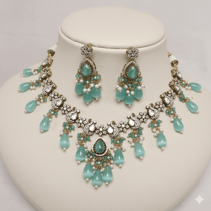 Sea Green Beaded Antique Necklace Set
