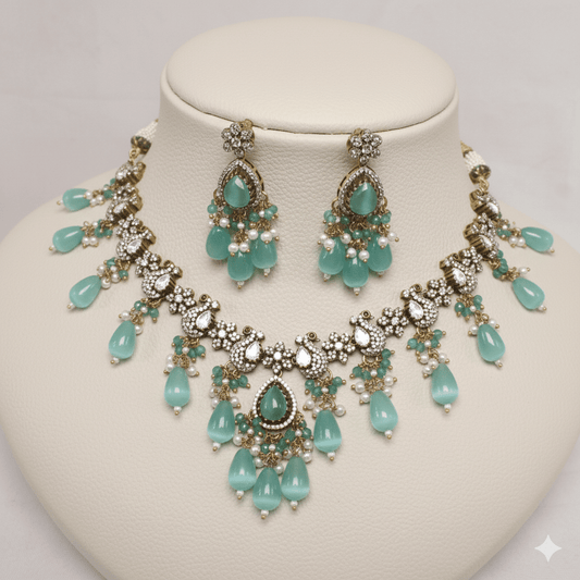 Sea Green Beaded Antique Necklace Set