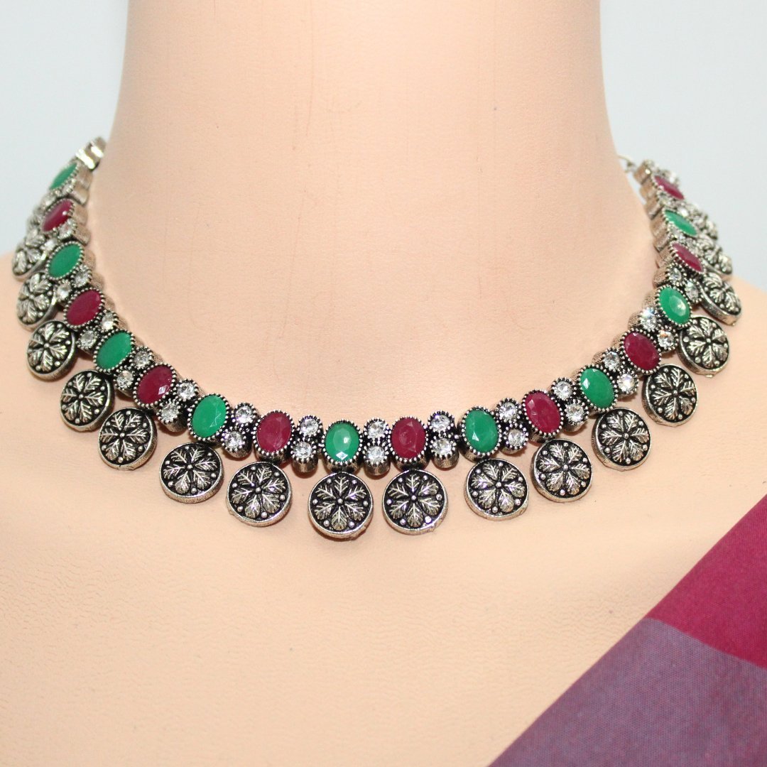 SHREYA SHREE NECKLACE SET-MAROON & GREEN