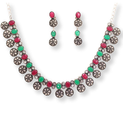 SHREYA SHREE NECKLACE SET-MAROON & GREEN