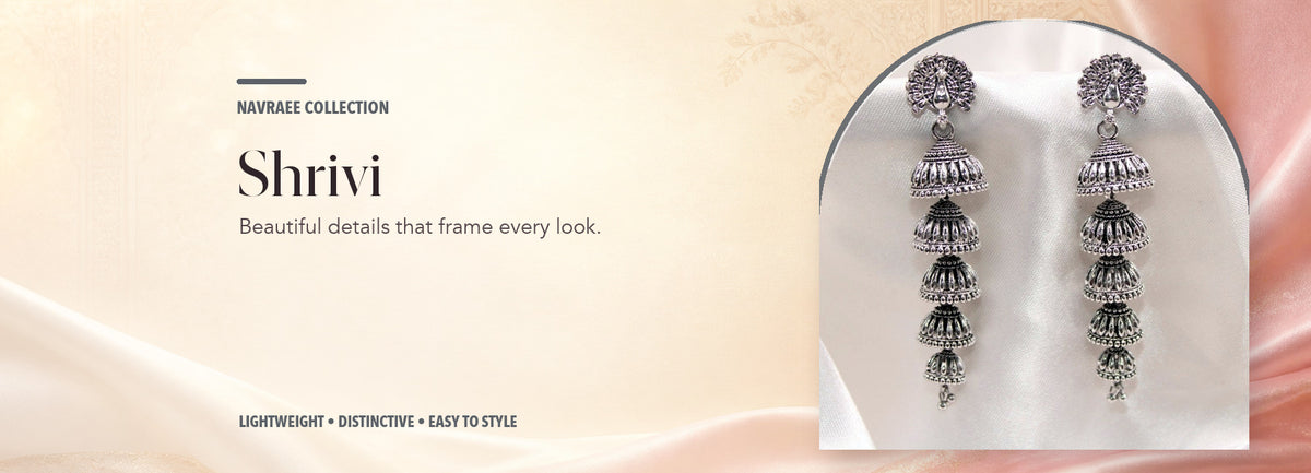 Shrivi collection header banner featuring Shrivi Mor Chhatri Jhumki