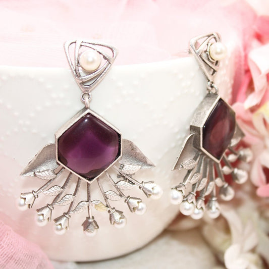 SILVER LOOK ALIKE DANGLE-PURPLE