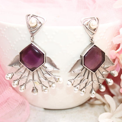 SILVER LOOK ALIKE DANGLE-PURPLE
