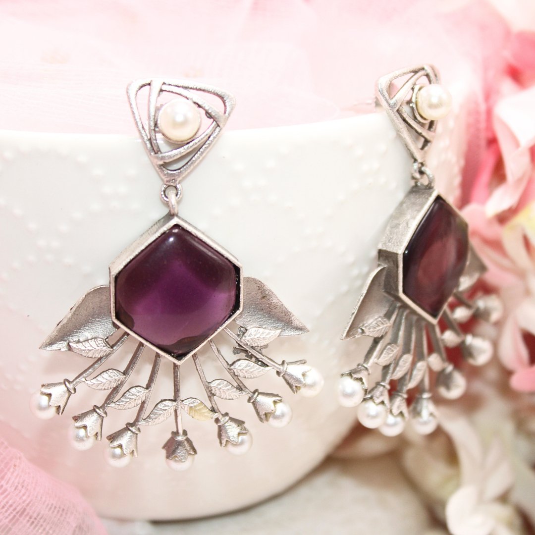 SILVER LOOK ALIKE DANGLE - PURPLE
