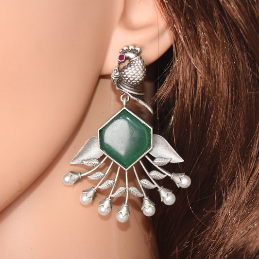 SILVER LOOK ALIKE DANGLE ROUND TOP - GREEN