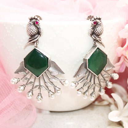 SILVER LOOK ALIKE DANGLE ROUND TOP - GREEN