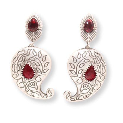 SILVER LOOK ALIKE KUNJ KALI EARRING-RED
