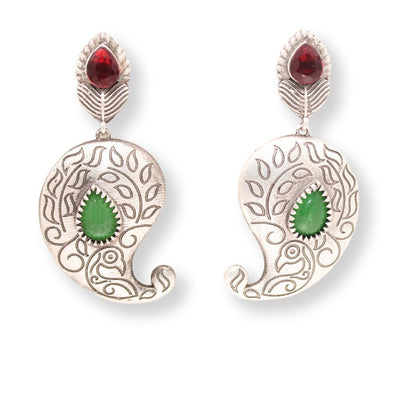 SILVER LOOK ALIKE KUNJ KALI EARRING-RED & GREEN