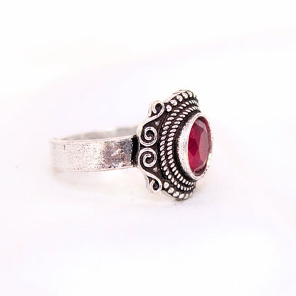 SILVER LOOK ALIKE STONE RING- MAROON